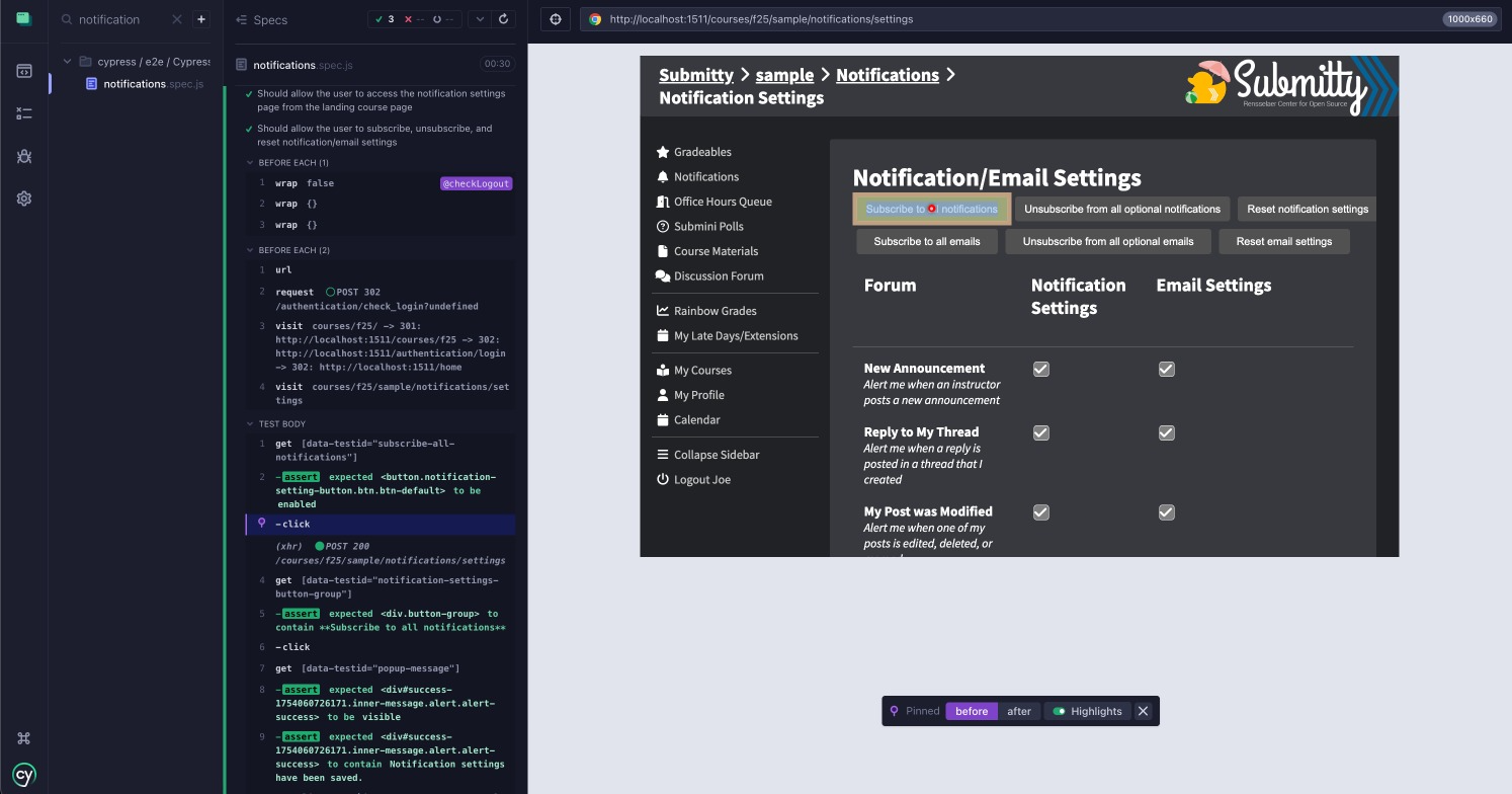 Cypress Notification Testing