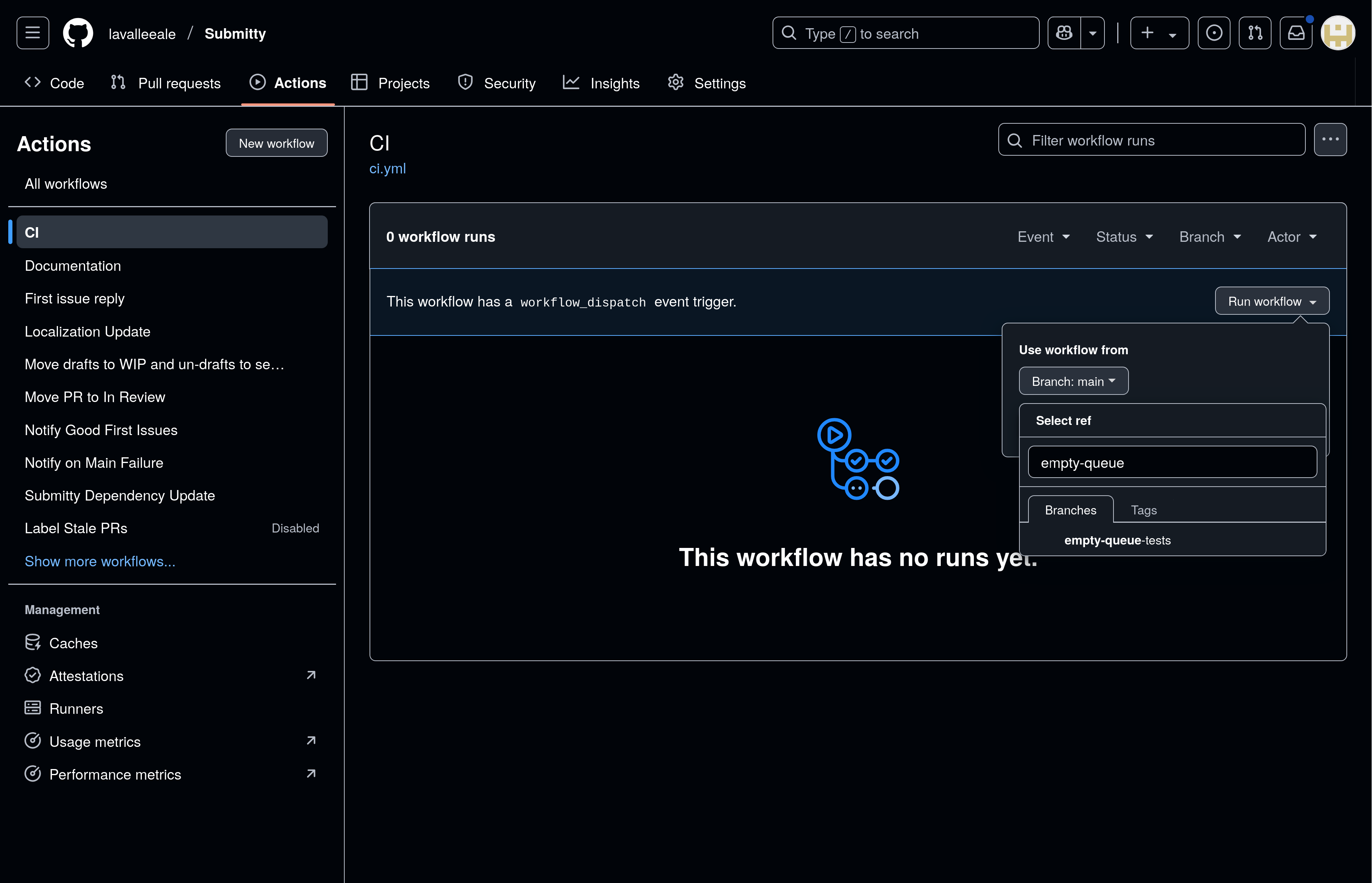 GitHub UI to manually trigger workflow