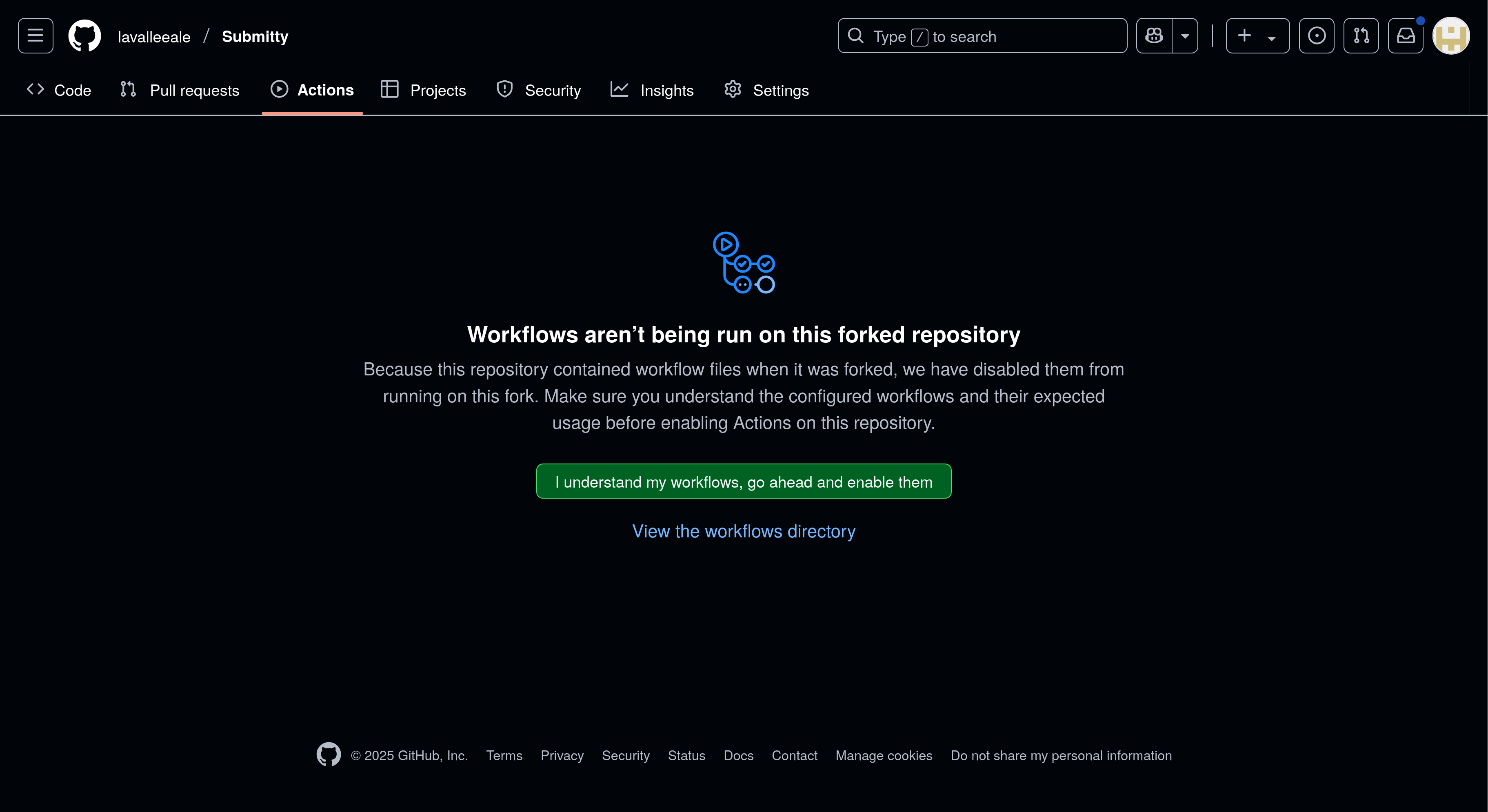 GitHub UI to trust workflows in fork